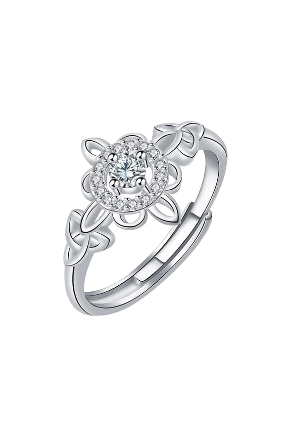 Celtic Knot Cubic Zirconia Ring for Women, Sterling Silver Adjustable Open Ring with Birthstone