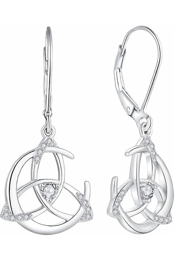Celtic Knot Dangle Drop Earrings Sterling Silver Moon Leverback Earrings Gemstones Jewelry for Women
