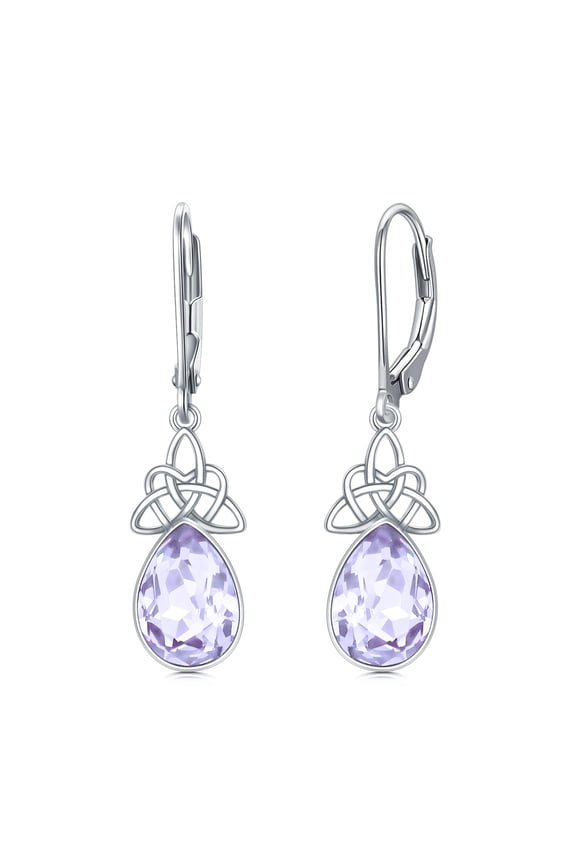 Celtic Knot Dangle Earrings S925 Sterling Silver Alexandrite Birthstone Earrings June Crystal Celtic Leverback Earrings Irish Jewelry Gift for Women