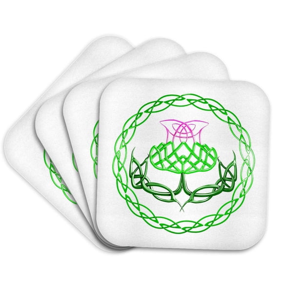 3drose, Celtic Knot Design of Scottish Thistle, Flower of Scotland., Set of 4 Coasters - Soft