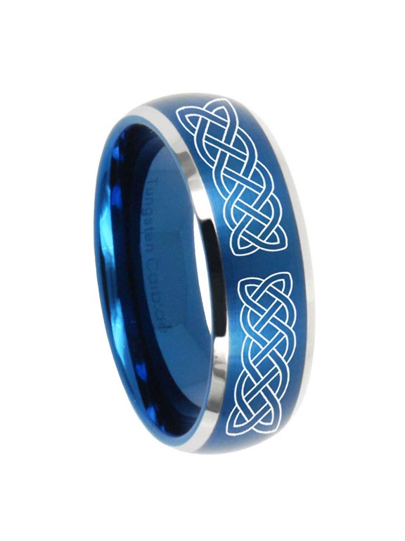 Celtic Knot Dome Brushed Finish Blue Tungsten Men Ring 10MM