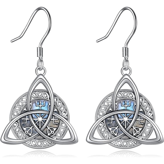 Celtic Knot Earrings Viking Jewelry for Women Sterling Silver Labradorite Amulet Protection Viking Triskele Jewelry