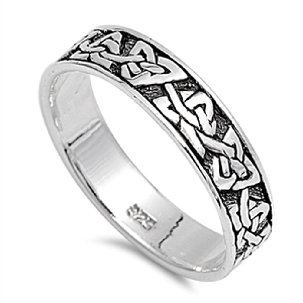 8mm Celtic Knot Ring - 925 Sterling Silver Black Cubic Zirconia Adjustable Open Ring - View #8