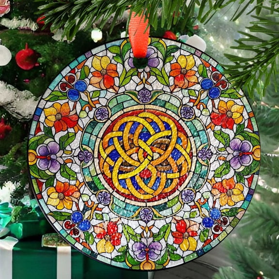 Celtic Knot Floral Glass SunCatcher Celtic Witches Knot Window hanging Wiccan Protection Charm Home Decoration Pagan Solstice gift decor, Ornament 2025, Holiday 2025, Seasonal