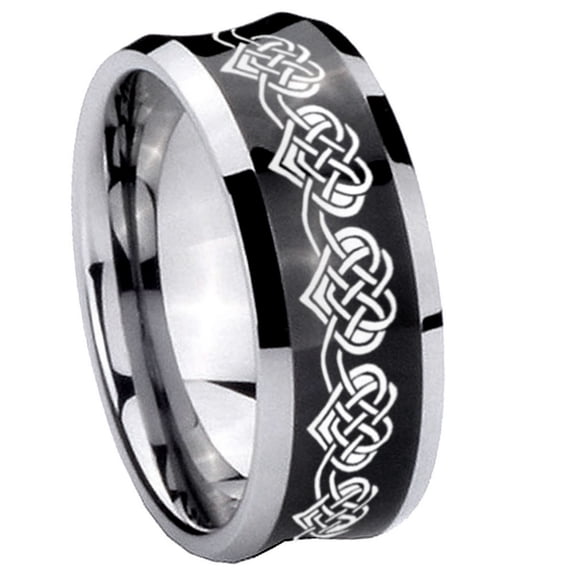Celtic Knot Heart Concave Black Tungsten Men Ring 10MM