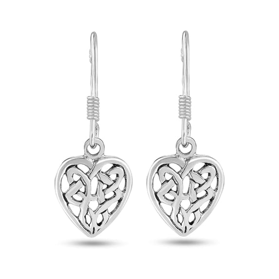 Celtic Knot Heart Dangle Earrings in 925 Sterling Silver | Eternal Love Symbol Earrings for Women | Romantic Sterling Silver Jewelry