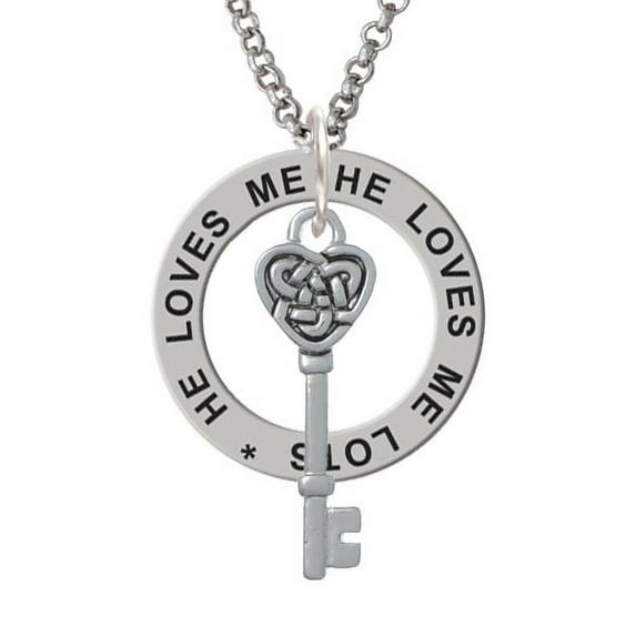 Celtic Knot Heart Key He Loves Me Affirmation Ring Necklace