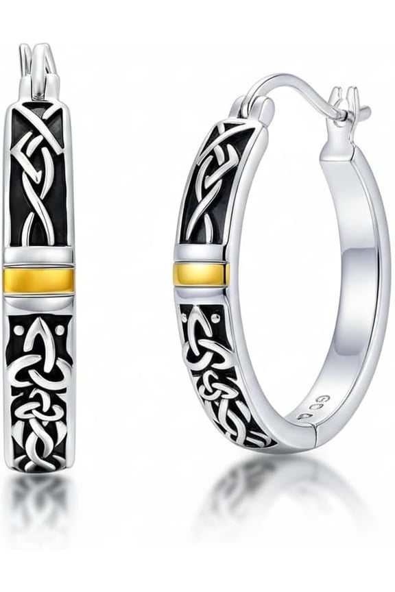 Celtic Knot Hoop Earrings for Women 925 Sterling Silver Vintage Two-Tone Trinity Knot Earrings Celtic Filigree Hoop Jewelry Irish Heritage Gifts for Mother Birthday