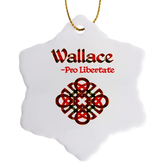 3drose, Celtic Knot in the Tartan Colors for the Wallace Clan and Family Motto, 3 inch Snowflake Porcelain Ornament