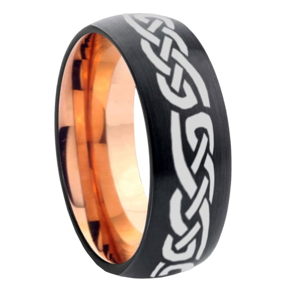 Celtic Knot Infinity Love Dome Black Rose Gold Tungsten Ring 10MM