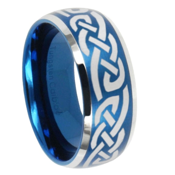 Celtic Knot Infinity Love Dome Brushed Blue Tungsten Ring 10MM