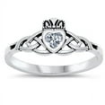 thumbnail image 1 of Celtic Knot Irish Dublin Claddagh Ring CZ 925 Sterling Silver Size 5, 1 of 6