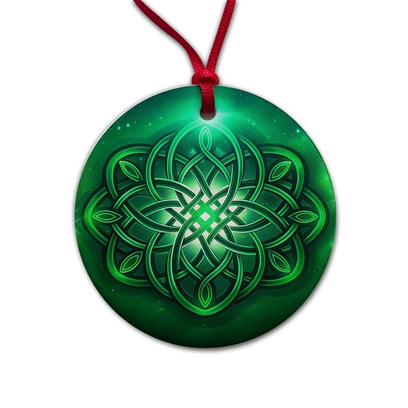 Celtic Knot Irish Eternity Love Green Christmas Tree Holiday Round Ceramic Ornament