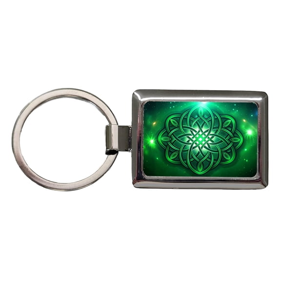 Celtic Knot Irish Eternity Love Green Metal Rectangle Keychain