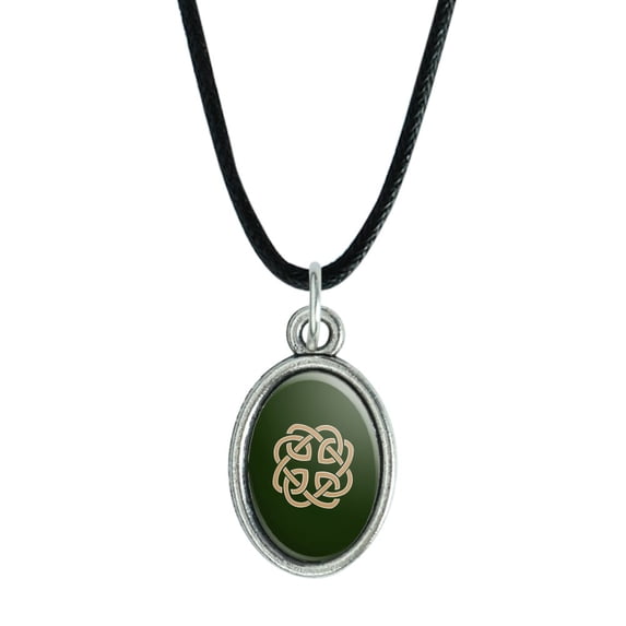 Celtic Knot Love Eternity Antiqued Oval Charm Pendant with Black Satin Cord