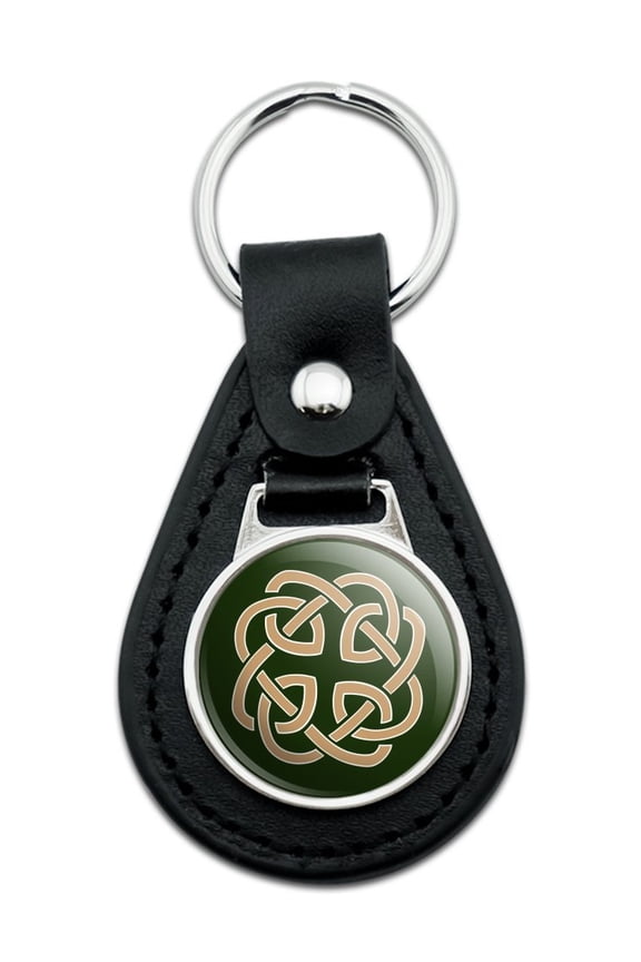 Celtic Knot Love Eternity Black Leather Keychain