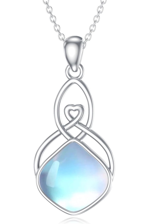 Celtic Knot Moonstone Necklace 925 Sterling Silver Celtic Knot Teardrop Moonstone Pendant Necklace Irish Good Luck Jewelry Gifts for Women