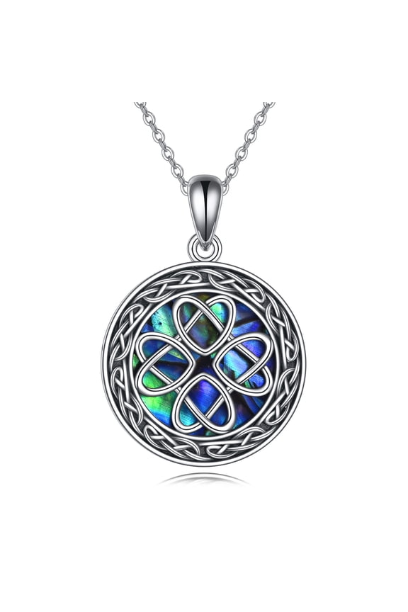 Celtic Knot Necklace 925 Sterling Silver Abalone Shell Heart Celtic Knot Pendant Good Luck Irish Jewelry for Women