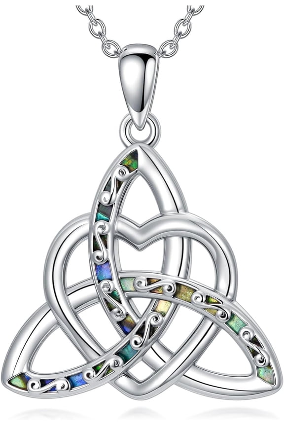Celtic Knot Necklace for Women 925 Sterling Silver Trinity Knot Pendant with Abalone Irish Jewelry Birthday Gift for Women