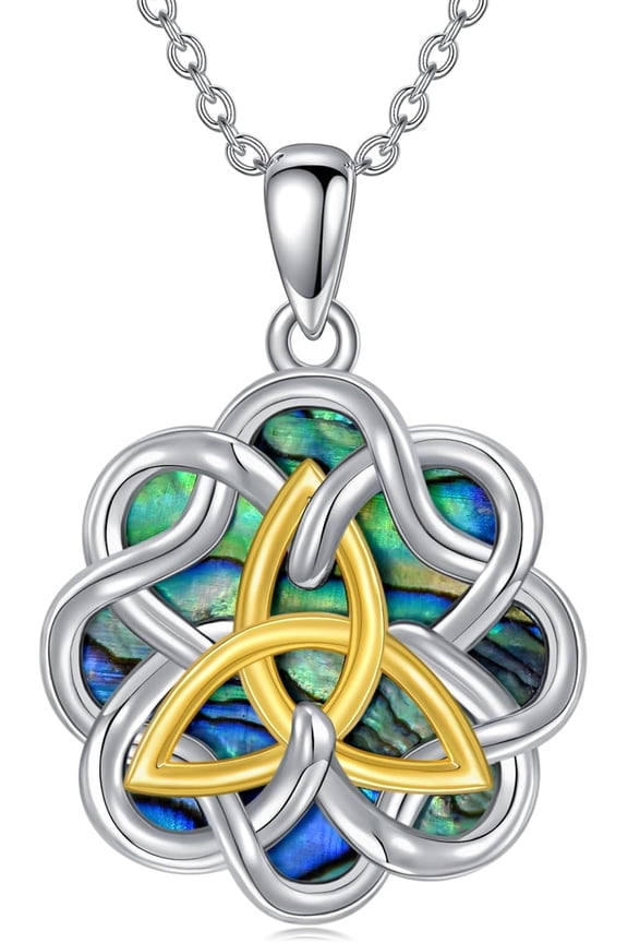 Celtic Knot Necklace for Women 925 Sterling Silver Trinity knot Necklace with Abalone Shell Celtic Irish Jewelry Gifts for Women