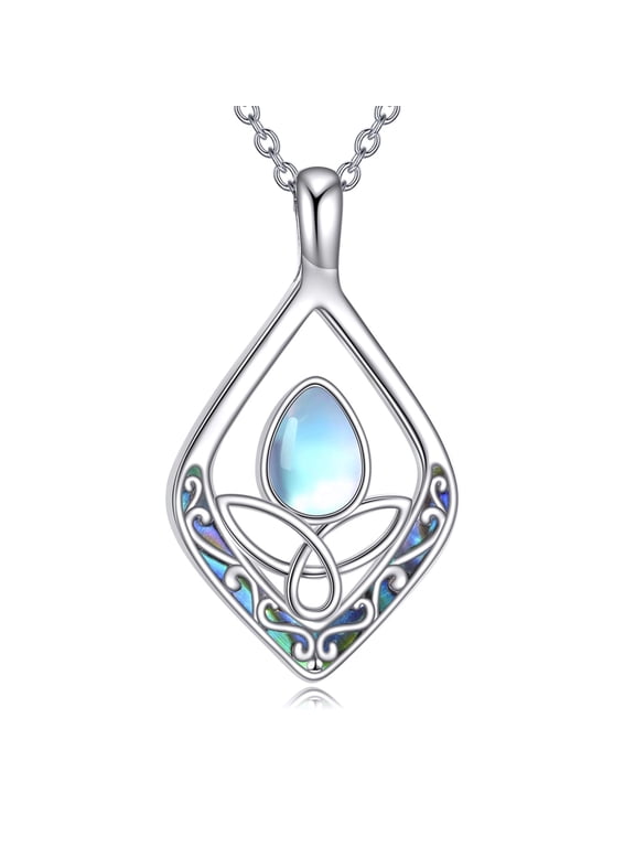 Celtic Knot Necklace with Moonstone for Women Sterling Silver Filigree Pendant Necklace Irish Jewelry Gifts for Mum Wife
