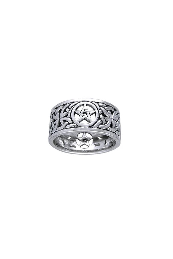 Celtic Knot Pentacle 925 Sterling Silver Ring Fine Pagan Wicca Jewelry Amulet