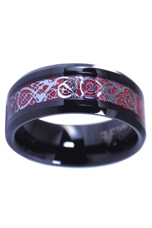 Celtic Knot Red Dragon Ring Black Tungsten Wedding Band 8mm