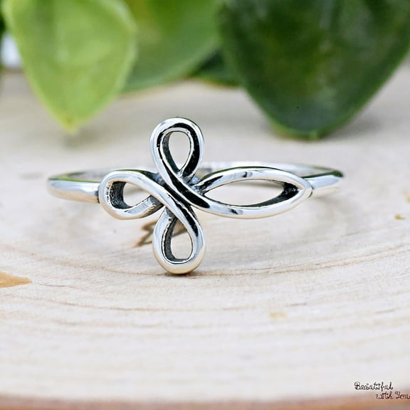 Celtic Knot Sideways Cross Ring for Women, Solid 925 Sterling Silver Christian Faith Promise Ring, Wire Loop Cross Statement Jewelry Ring Size 6
