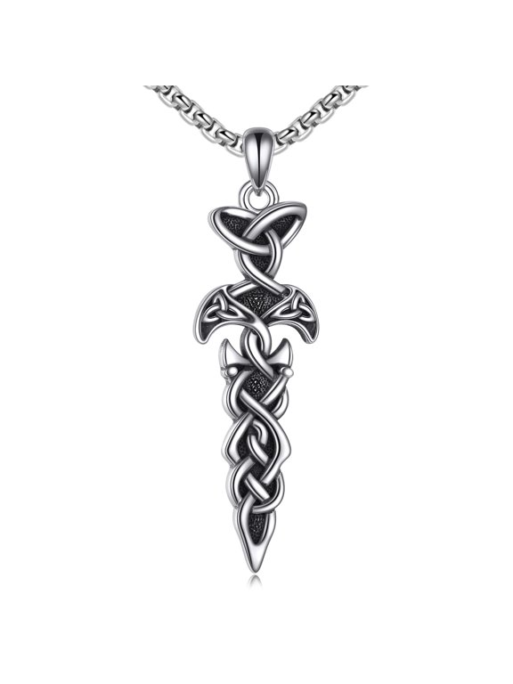 Celtic Knot Sword Necklace for Men 925 Sterling Silver Celtic Sword Pendant Necklace Dagger Jewelry Gift