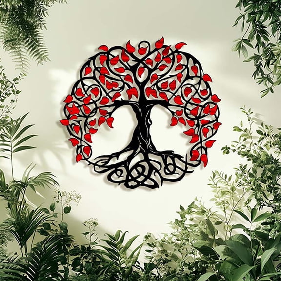 Celtic Knot Tree of Life Wall Decor,Black and Red Iron Wall Hanging,Modern Metal Sculpture for Patio,Fence,Living Room,Indoor,Outdoor Decor