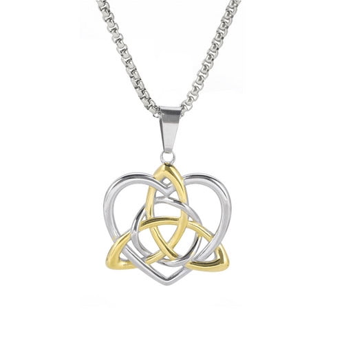 Celtic Knot Triquetra Trinity Love Heart Pendant Necklace 14K White Gold Irish Witch Knot Amulet Vintage Necklaces Jewelry