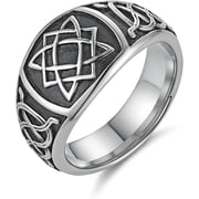 Celtic Knot Wide Band Ring for Men Women, Stainless Steel Vintage Interwoven Pentagram Pattern Ring, Gothic Occult Symbol Jewelry Inspired by Celtic Culture Size 6-13