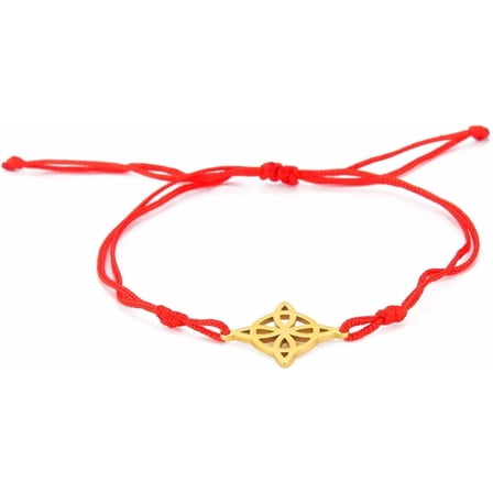 Celtic Knot Witch Knot Waxed Wire Bracelet Couple Openwork Round Four Petal Leaf Bracelet Protection Amulet Four Corners Pagan Lucky Pendant Jewelry