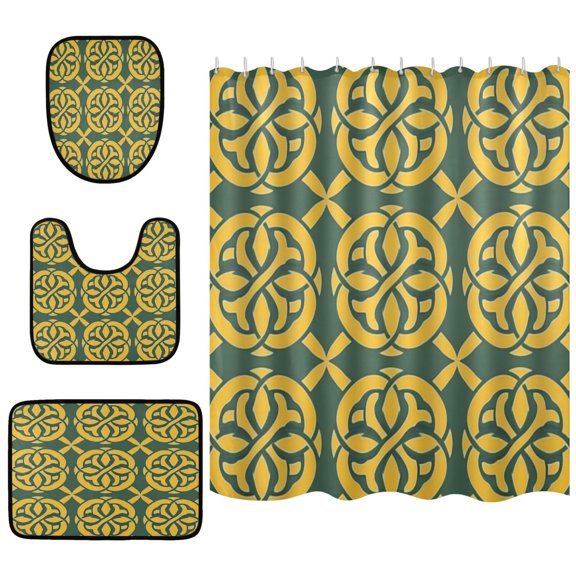 Celtic Knots Bathroom Accessory Curtain Sets Bath Curtain Anti-Slip Mats and Toilet Pad 66x72in