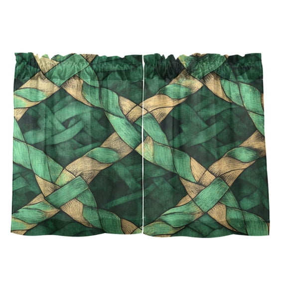 Celtic Knots Pattern 27"x24" Linen Look Cafe Curtain Set with Privacy and UV Protection