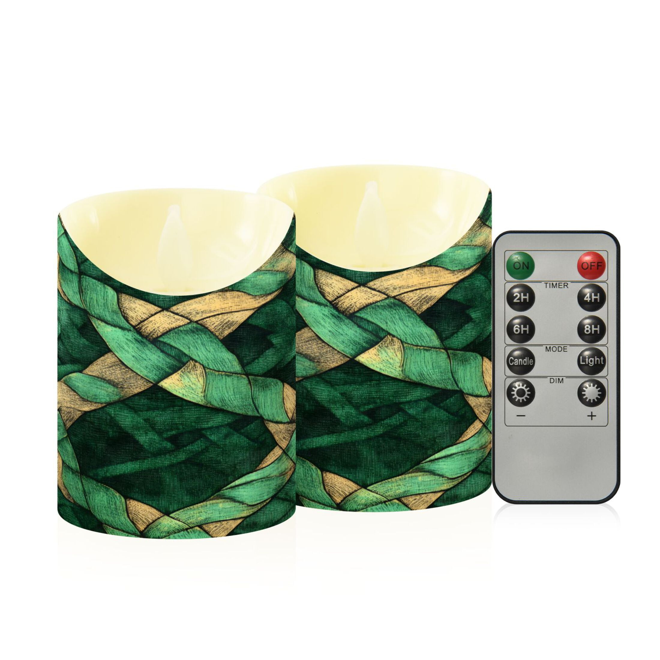 Celtic Knots Pattern Flameless Candles 2 PCS with Remote Realistic Moving Flame LED Tapered Pillar Set for Home Decor