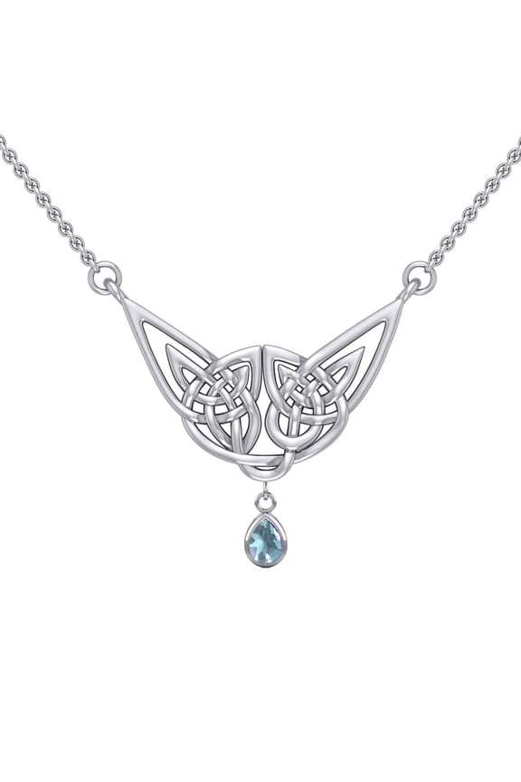 Celtic Knotwork 925 Sterling Silver Necklace Choice of Gemstone Ancestry Jewelry