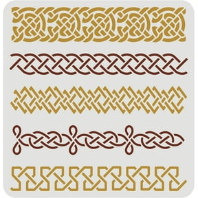 Celtic Knotwork Border Stencil 11.8x11.8 inch Reusable Rope Knot Pattern Drawing Stencil Plastic PET 5 Lines Flower Knot Border Stencil for Wall Tile Scrapbook Photo Album DIY Craft