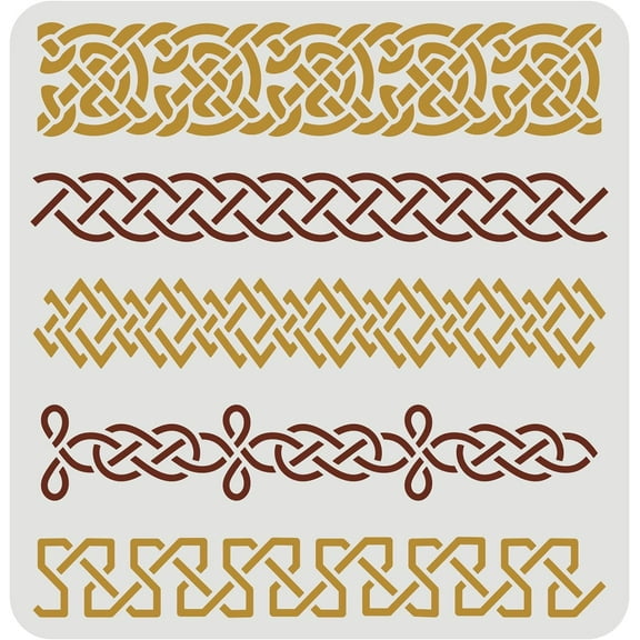 Celtic Knotwork Border Stencil 11.8x11.8 inch Reusable Rope Knot Pattern Drawing Stencil Plastic PET 5 Lines Flower Knot Border Stencil for Wall Tile Scrapbook Photo Album DIY Craft
