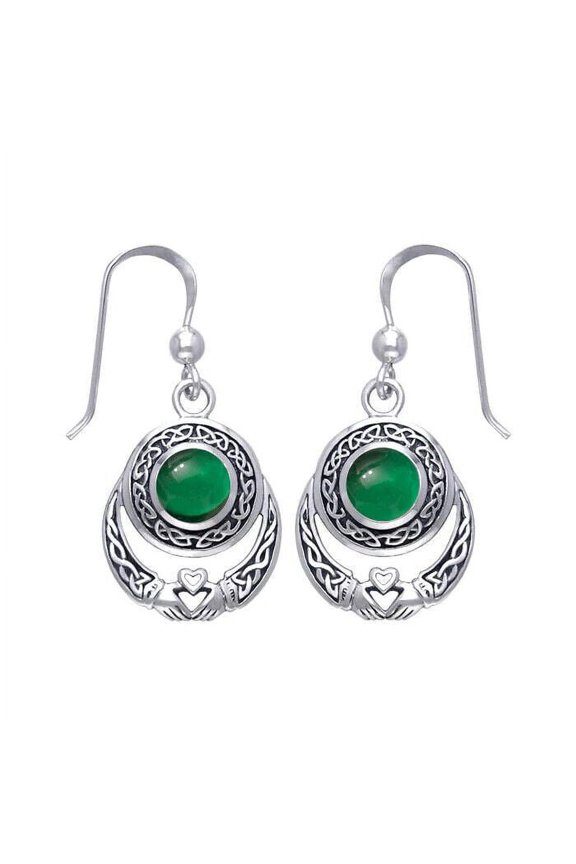 Celtic Knotwork Claddagh Earrings 925 Sterling Silver Jewelry Choice of Gemstone