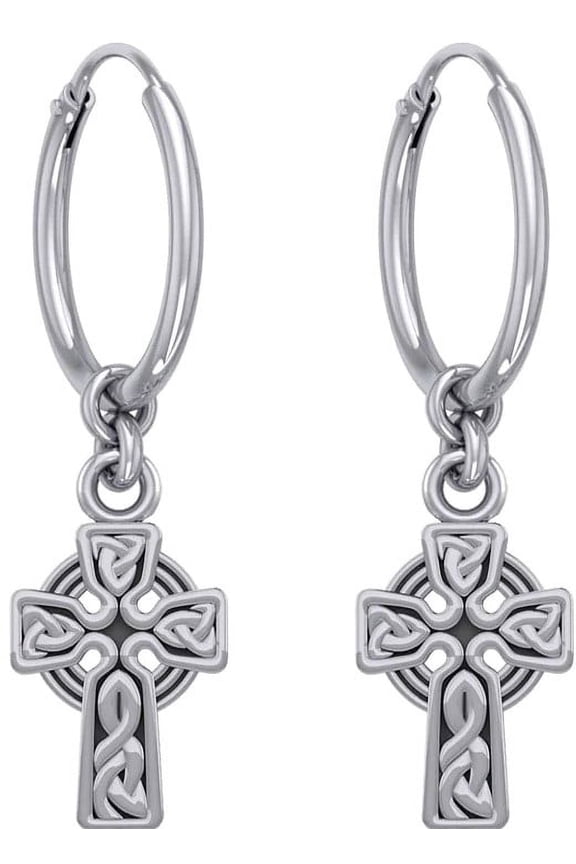 Celtic Knotwork Cross 925 Sterling Silver Hoop Earrings