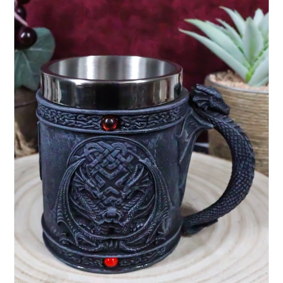 Celtic Knotwork Dragon Lair Serpentine Drake With Red Gems Coffee Drink Cup Mug