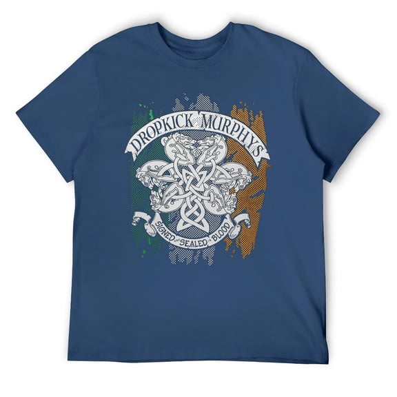 Celtic Knotwork Flag Print T-Shirt, Irish Heritage Punk Style Graphic Tee for Men & Women Navy-style S