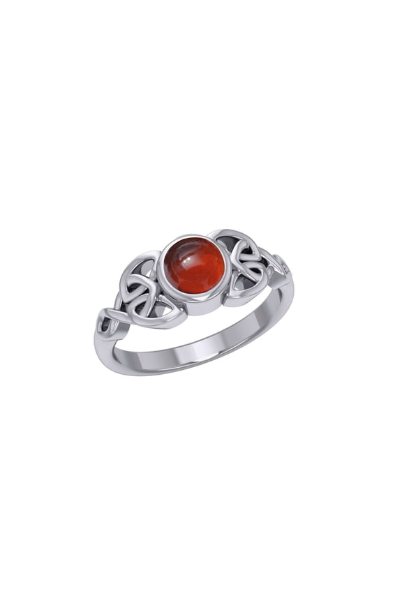 Celtic Knotwork Garnet 925 Sterling Silver Ring Fine Heritage Ancestry Jewelry