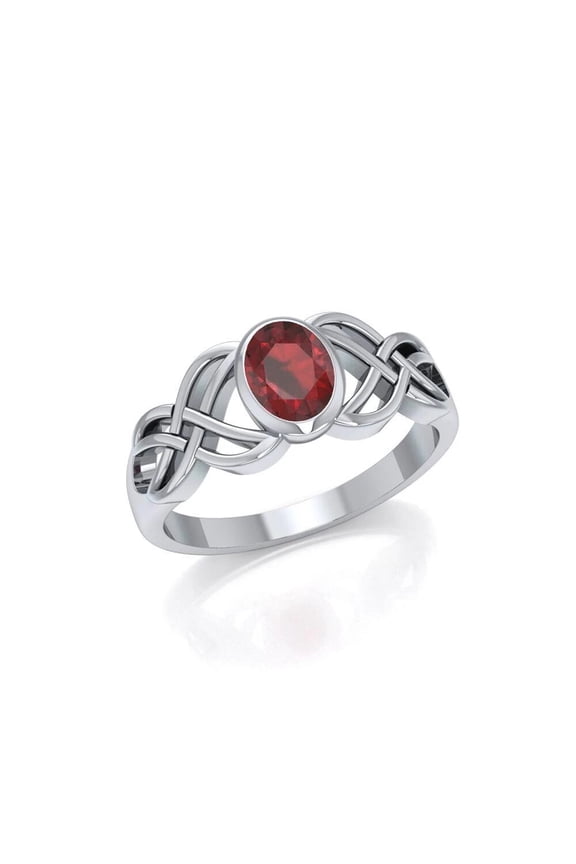 Celtic Knotwork Garnet Birthstone Ring 925 Sterling Silver Fine Jewelry