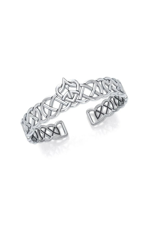 Celtic Knotwork Heart Cuff Bangle Bracelet 925 Sterling Silver Heritage Jewelry