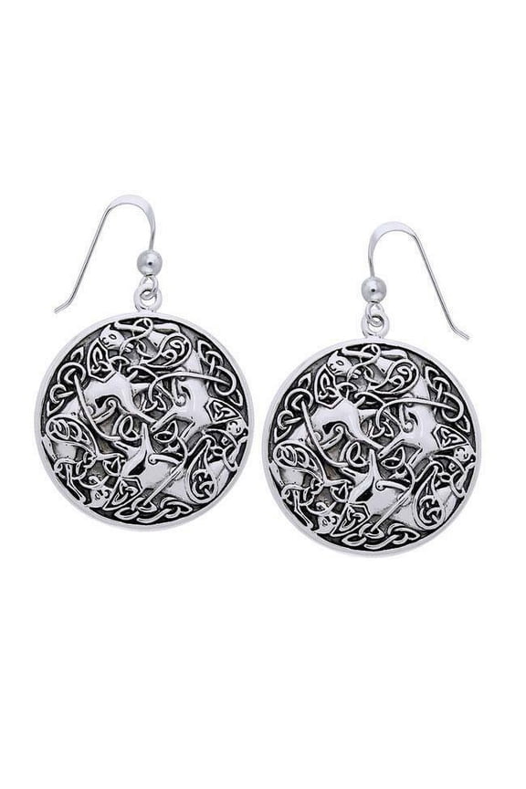 Celtic Knotwork Horse 925 Sterling Silver Earrings Triquetra Equestrian Jewelry