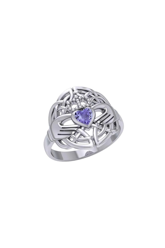 Celtic Knotwork Irish Claddagh Ring 925 Sterling Silver Heart Jewelry Amethyst