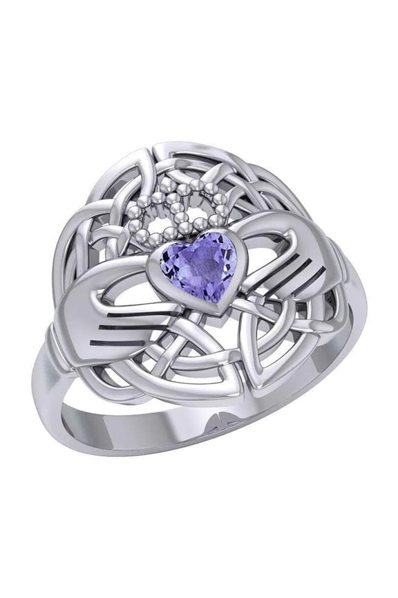Celtic Knotwork Irish Claddagh Ring 925 Sterling Silver Heart Jewelry Amethyst