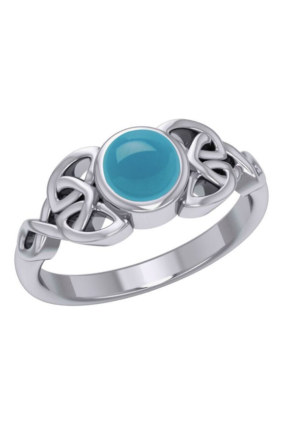 Celtic Knotwork Simulated Turquoise 925 Sterling Silver Ring Heritage Jewelry